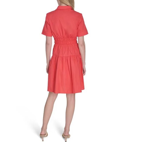 Vince Camuto Woven Collared Short Sleeve Button Front Shirt Dress - Picture 2 of 4